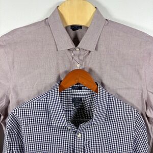Lot of 2 J.Crew Mens XL Slim Flex Wrinkle Free Dress Shirts Gingham Purple Navy